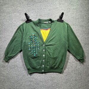 VTG Lady Madeira Cardigan Sweater Women's Large Green Diamond Slit Button Front